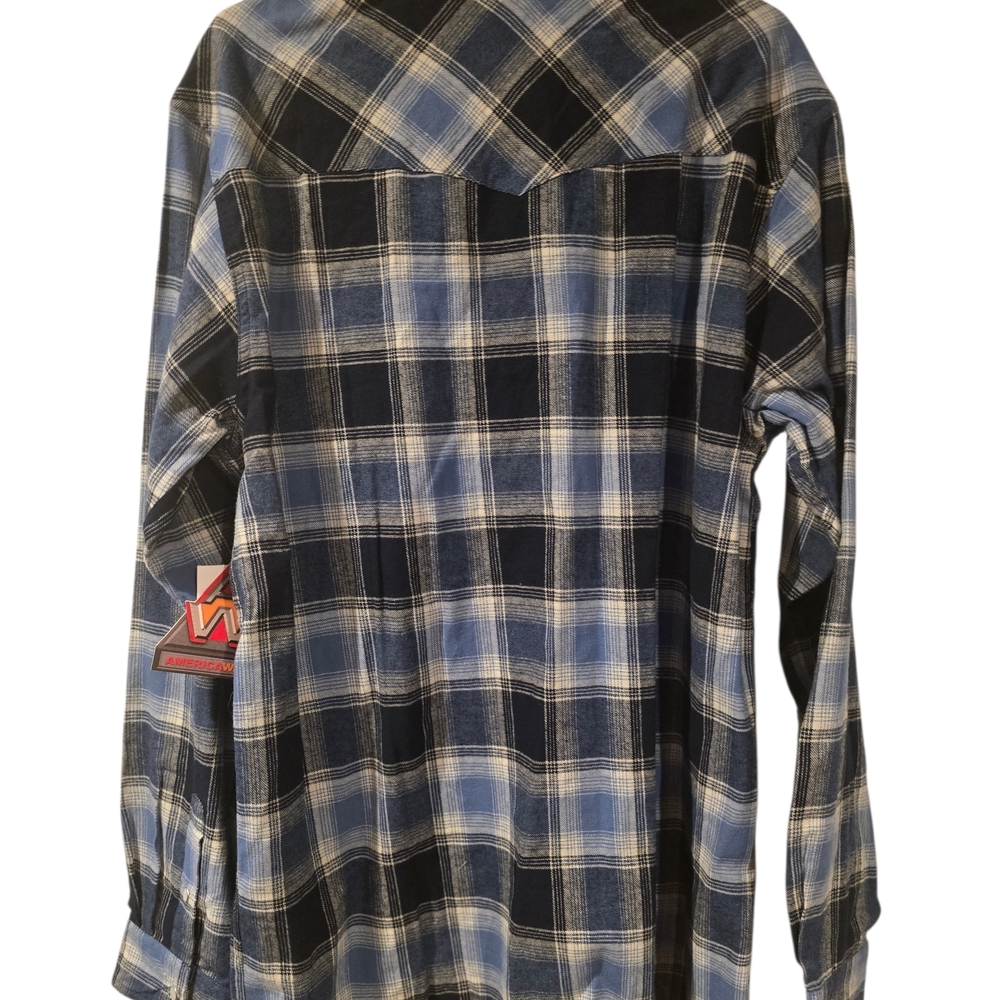 NWT America Ware Western Flannel Classic Blue Plaid Button-Down Shirt Sz LT - Picture 4 of 9